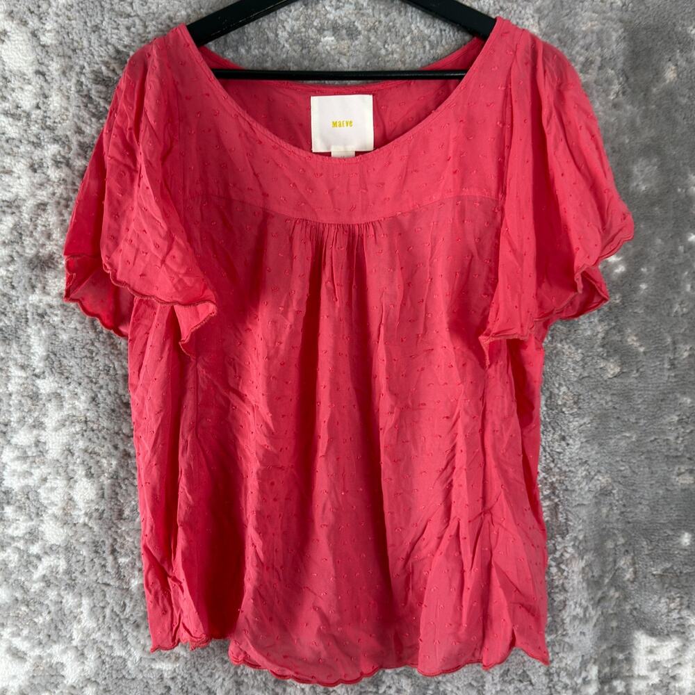Maeve Size 12 Textured Casual Pullover Top Pink Short Sleeve Boat Neck